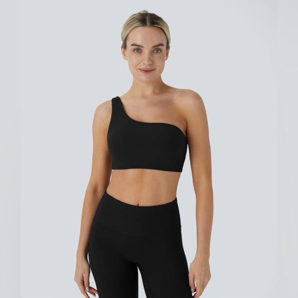Halara Low Support Ribbed One Shoulder Backless Yoga Sports Bra small - Picture 1 of 4